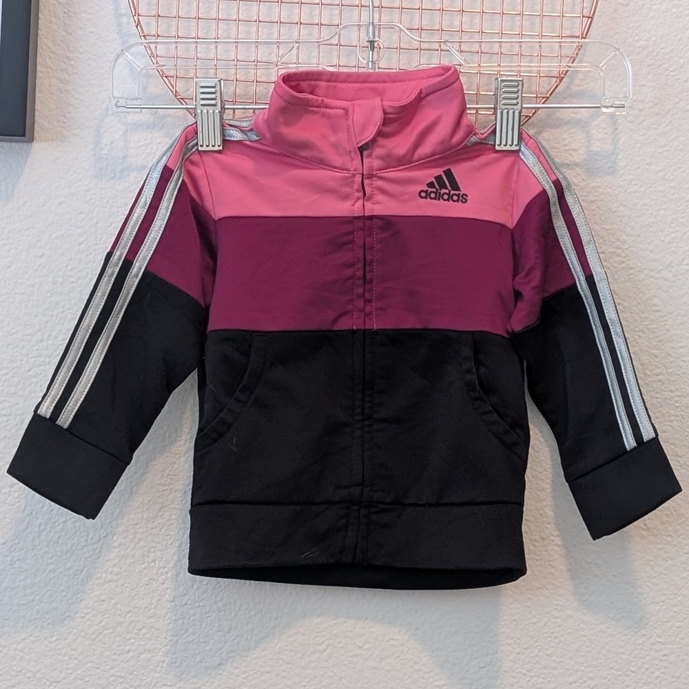 Adidas 12M Striped Track Jacket - Pink, Purple, and Black Horizontal Color Block